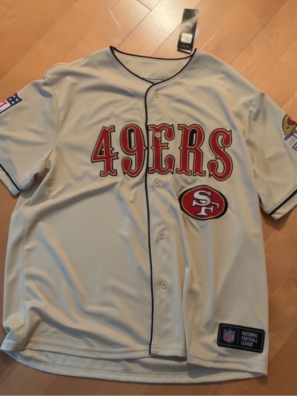 NFL San Francisco 49ers Cream Button-Down Jersey with Red Logo